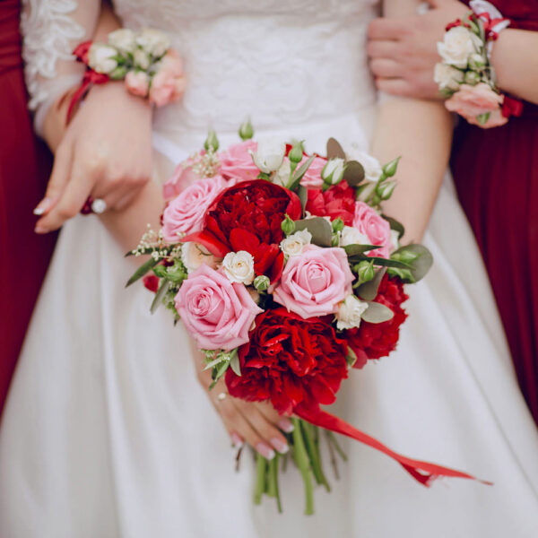 Bouquet peonie Rosse e Rosa-0